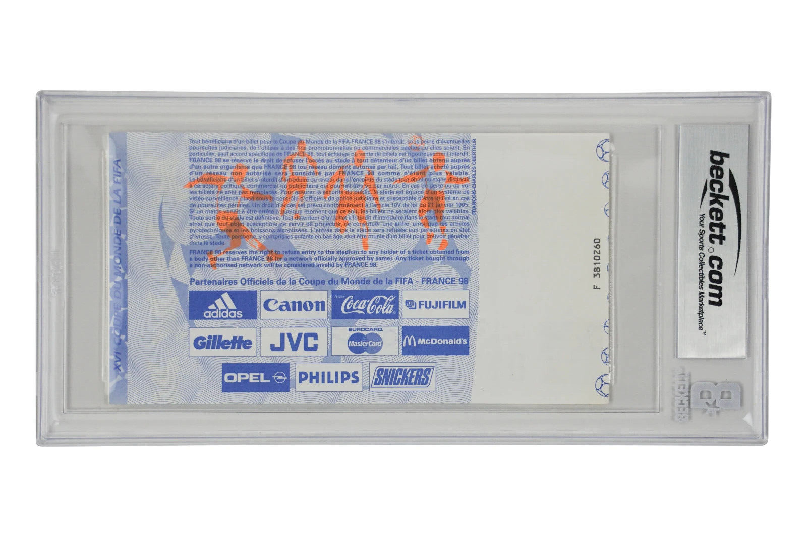 Ronaldo Nazario Signed 1998 World Cup Debut Match Ticket – BGS Authentic